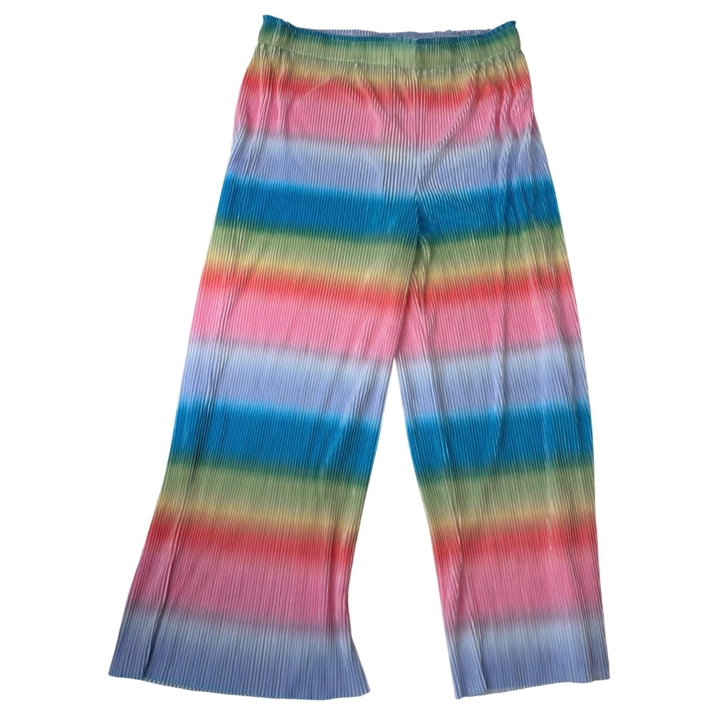 Easel Rainbow Ombre Pleated Wide Leg Pants Womens 2X Multi Color Plisse New
